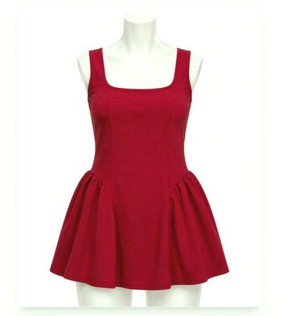 Red Sleeveless Dress With Flared Skirt